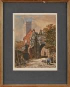 Aquarell Richard Rayner Maler in Brighton, East Sussex, um 1870. "Potters Gate, Lincoln, im