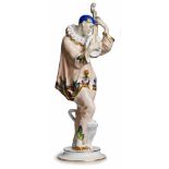 Pierrot mit Mandoline, Rosenthal um 1940. Entw.: Max Valentin. Standfigur m. Kappe u. Halskrause, d.