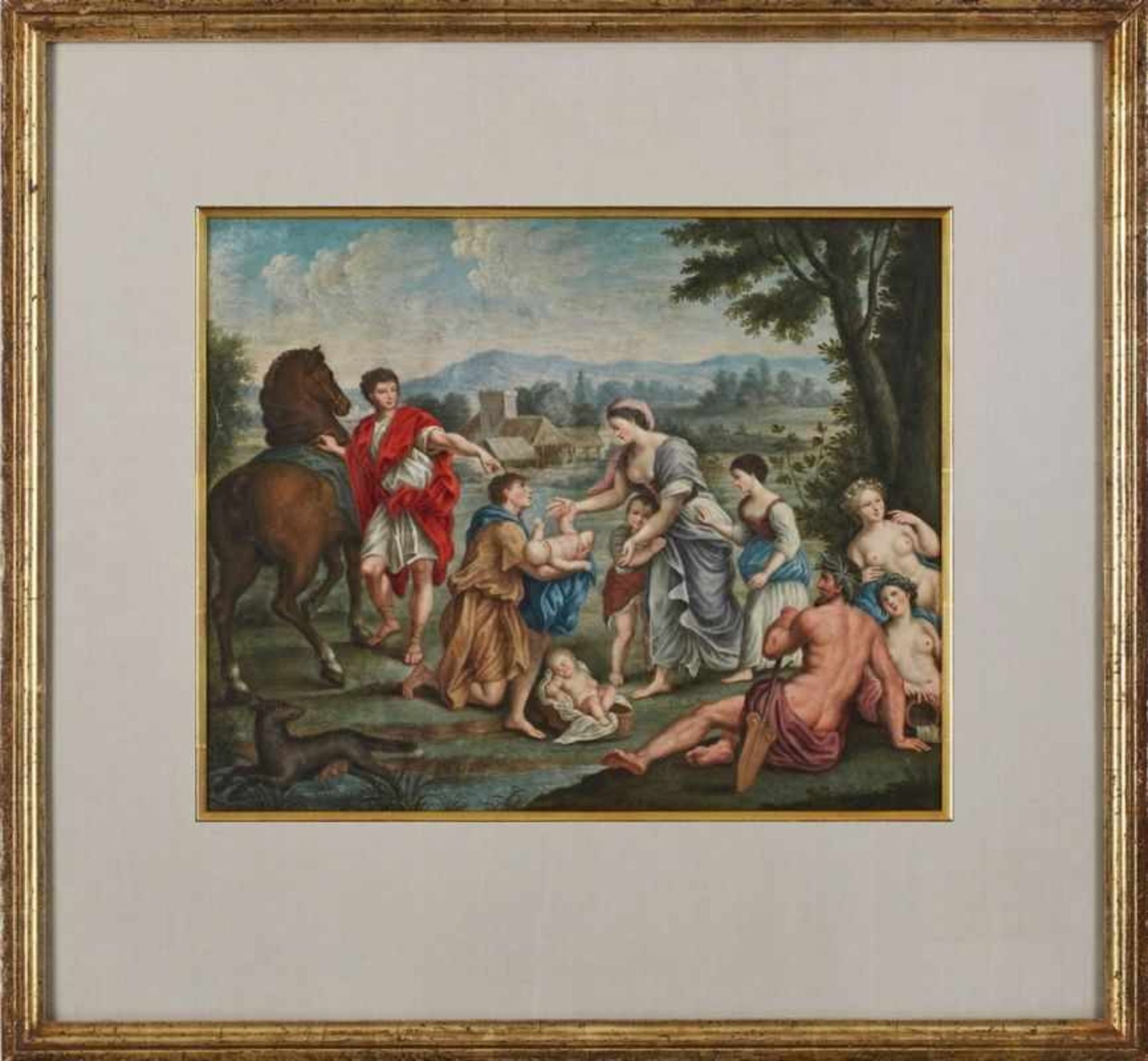 Gouache Historienmaler um 1770 "Auffindung von Romulus und Remus" 38,5 x 48 cm