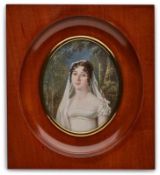 Miniatur sign. S. Wagels Portrait einer Braut, Frankreich dat. 1811. Gouache auf Elfenbein. Hoch-ov.