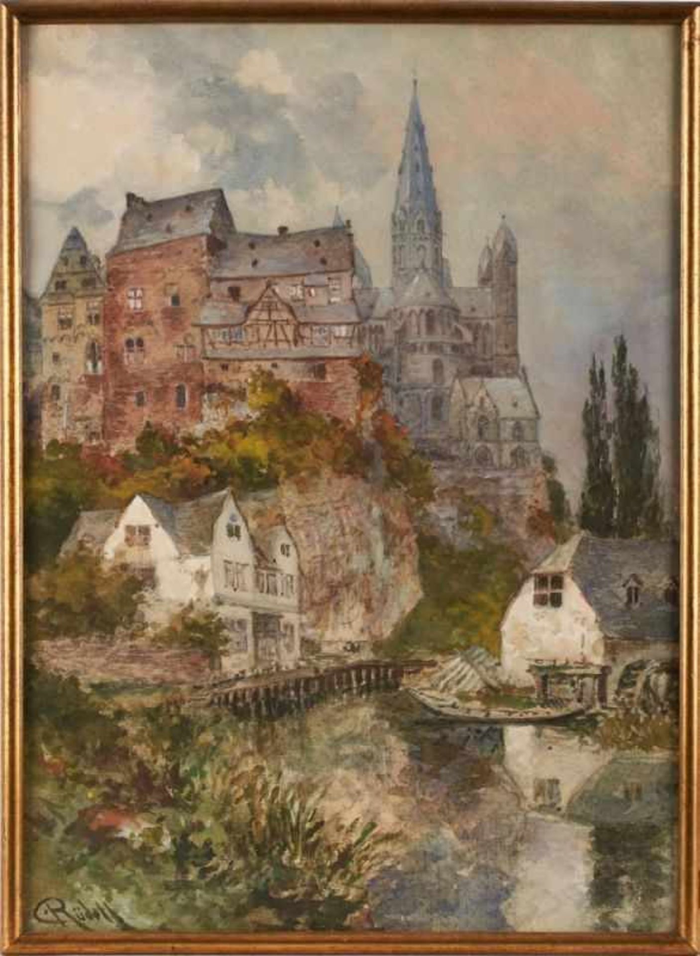 Aquarell Carl Rüdell 1855 Trier - 1939 Köln "Der Limburger Dom" u. li. sign. C. Rüdell 60 x 43,5