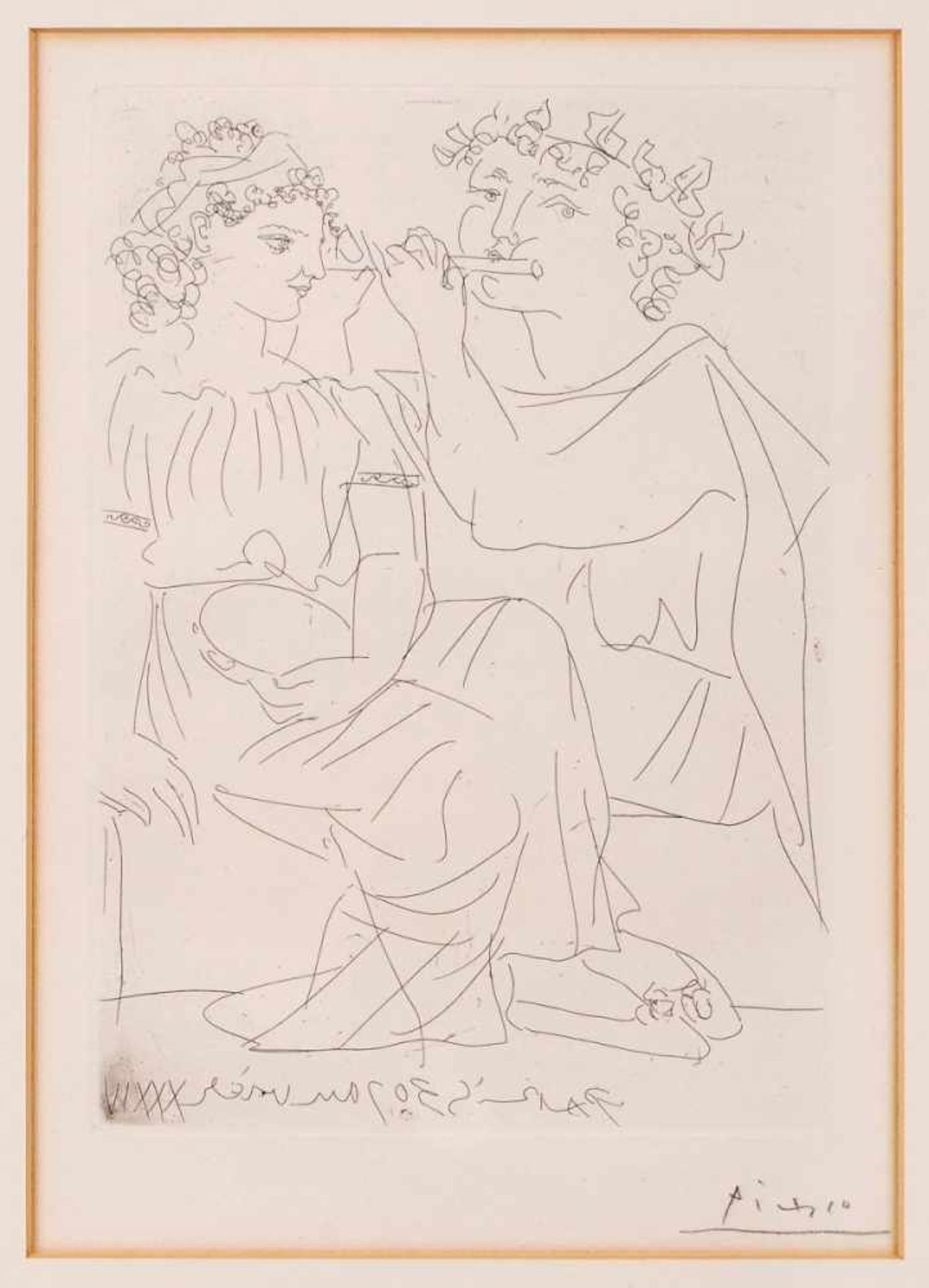 Radierung Pablo Picasso 1881 Málaga - 1973 Mougins "Suite Vollard No. 20: Flutiste et jeune Fille au