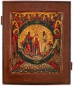 Ikone Russland um 1800 "Krönung der Gottesmutter" Temperamalerei und Vergoldung auf Laubholztafel,