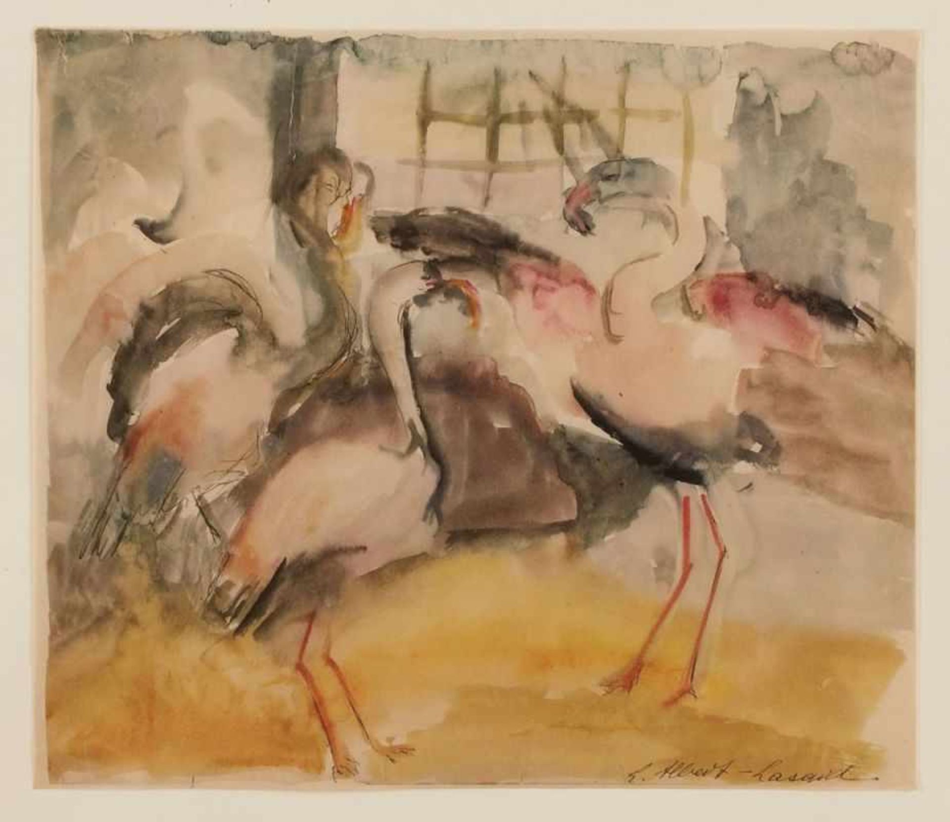 Aquarell Lou Albert-Lasard 1885 Metz - 1969 Paris "Flamingo im Berliner Zoo" u. re. sign. L.