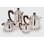 4-tlg. Kaffee-/ Tee-Kernstück, Art Deco, Paris um 1930. 950er Silber. Exportmarke Frankr. (1878-