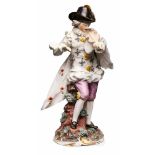 Geigenspieler, Frankenthal 1762-1770. Standfigur m. bewegter Manteldraprie, Hals- krause u. Hut,