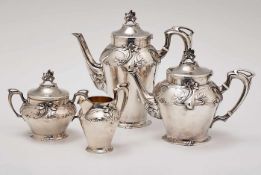 4-tlg. Jugendstil-Kaffee-/Teeservice, Wilhelm Binder, Schwäbisch Gmünd um 1900. 800er Silber,