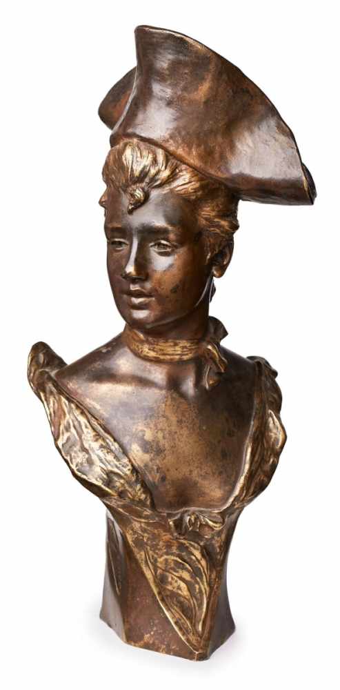 Bronzebüste Georges van der Straeten (Belgien, 1856 - 1928) Dame mit Hut, um 1900. Braun