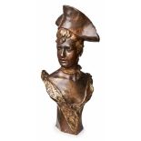 Bronzebüste Georges van der Straeten (Belgien, 1856 - 1928) Dame mit Hut, um 1900. Braun