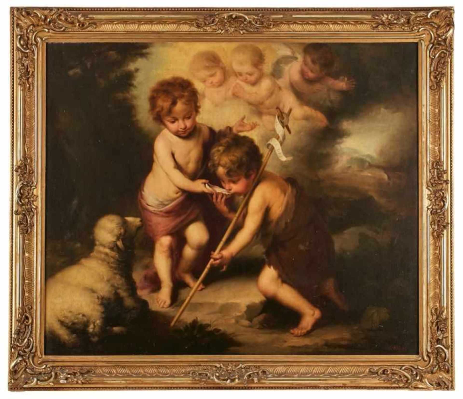 Gemälde sign. A. Estrada Kopie nach Bartolomé Esteban Murillo. "Jesus und Johannes d. Täufer mit