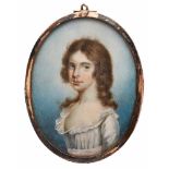 Miniatur Junges Mädchen, England um 1800. Gouache auf Elfenbein. Hoch-ov. Brustbild einer jungen