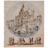 Sepiafederzeichnung, laviert Francesco Guardi, Nachfolge des Kopist wohl d. 19. Jhs. "Venedig -