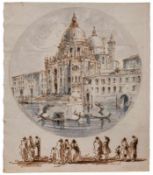 Sepiafederzeichnung, laviert Francesco Guardi, Nachfolge des Kopist wohl d. 19. Jhs. "Venedig -
