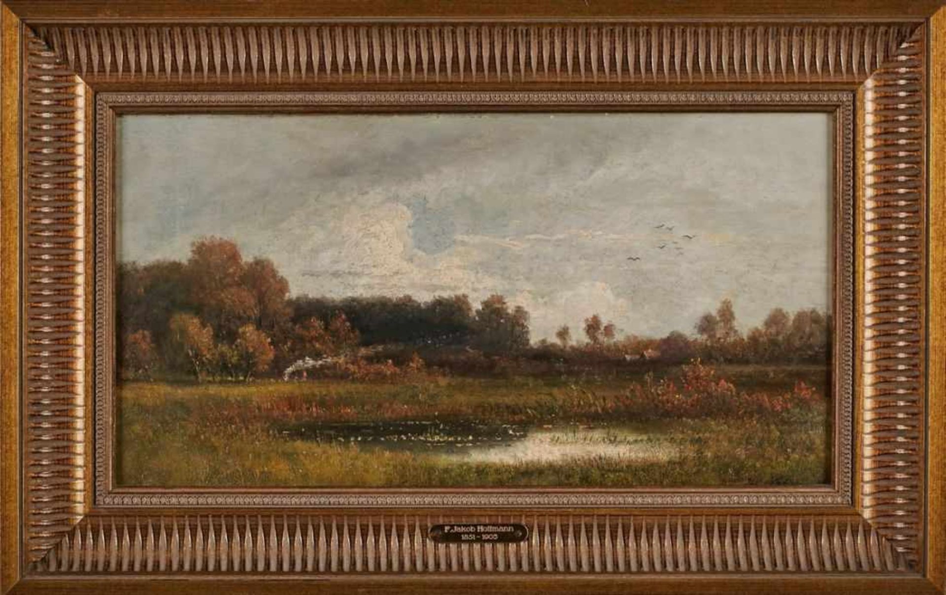Gemälde Jacob Hoffmann 1851 Frankfurt - 1903 Oberursel "Herbststimmung am Biegwald" u. re. sign.