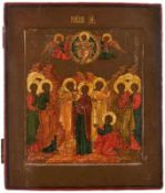 Ikone Russland um 1810 "Himmelfahrt Christi" Temperamalerei und Vergoldung auf Laubholz,