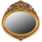 Ovaler Spiegel, Rokoko-Stil, Ende 19. Jh. Querovaler profil. polimentvergoldeter Holzrahmen m.