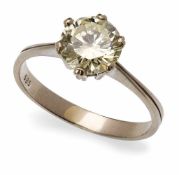 Ring mit Brillant-Solitär v. ca. 2,53 ct Reinh. Si, Farbe cape (M/N) in 14 kt WG-Fassung