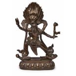 Figur Zwei Götter, wohl Tibet 19. Jh. Bronze, dunkel patiniert. 2 Standfiguren, d. größere davon