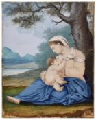 Miniaturmalerei Mutter mit Kind, wohl Italien 19. Jh. Gouache auf Pergament. Hochrechteckige Dar-