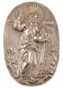 Reliefplatte Segnender Christus, wohl 18. Jh. Silber, partiell vergoldet. Hoch-ov. Relief d.