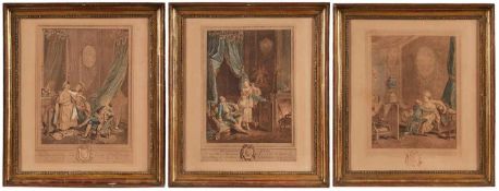 Satz v. 3 kol. Kupferstichen Nicolas De Launay 1739 Paris - 1792 Paris "L'Heureux Moment" nach N.
