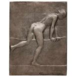 Zinnreliefplatte Alexandre Charpentier (1856 Paris - 1909 Neuilly) "Hochsteigender weiblicher Akt"
