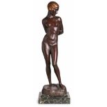Bronze Ernst Seger 1868 Neurode - 1939 Berlin "Die Jugend" (Stehender Mädchenakt) Dunkel