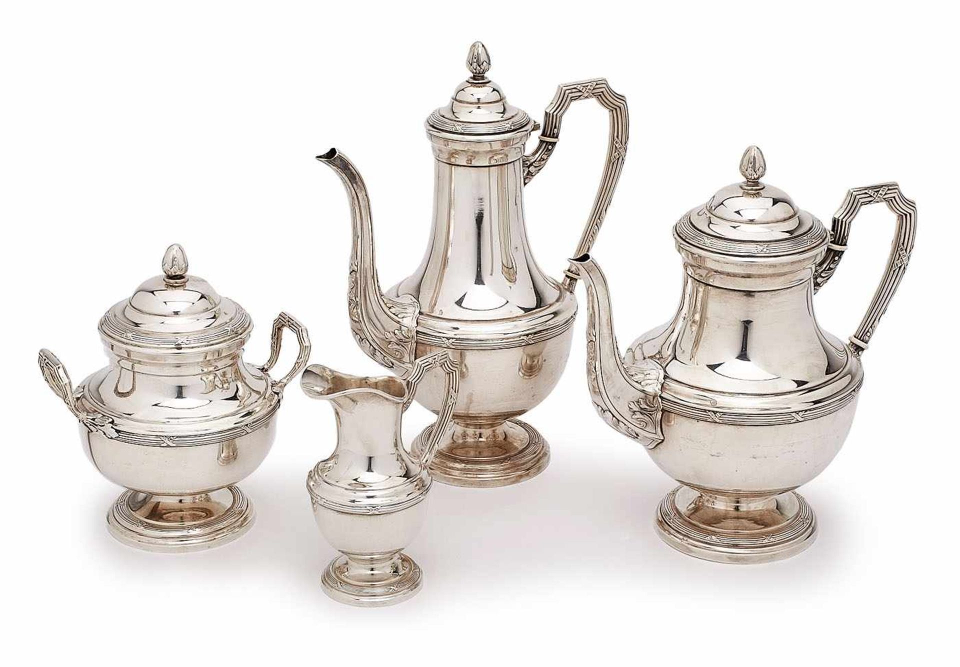 4-tlg. Kaffee-/Tee-Service, Louis XVI.-Stil, Frankreich 2. Hälfte 20. Jh. 800er Silber, teils