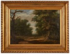 Gemälde Landschaftsmaler 18. Jh. "Am Waldweg" Öl/Eichentafel, 33 x 46,5 cm