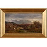 Gemälde Carl Bolze 1832 Wien - 1913 München "Moorlandschaft mit Storch" Öl/Lwd., 26,5 x 48,5 cm