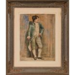 Aquarell Figurenmaler um 1900 "Junger Mann in höfischer Kleidung" 34 x 26,5 cm (PP-Ausschnitt)