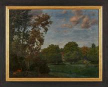 Gemälde Landschaftsmaler um 1900 i. d. Art des Hans Thoma "Idyllische Landschaft mit Blick auf ein