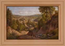 Kolorierte Federzeichnung Peter Becker 1828 Frankfurt - 1904 Soest "Mittagsruhe - Landschaft bei