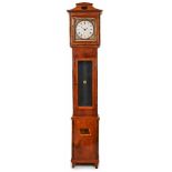 Standuhr, Biedermeier-Stil, 2. Hälfte 19. Jh. Kirschbaum u. Nussbaum furn. Lang- u. Uhren- kasten m.