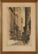 Farbaquatintaradierung Luigi Kasimir 1881 Pettau - 1962 Wien "New York, Wall Street" u. re. sign.
