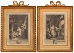 Paar Kupferstiche Pierre-Philippe Choffard 1730 Paris - 1809 Paris "nach P.A. Baudewin" u. re. i.