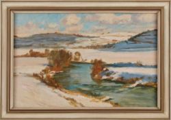 Gemälde Fritz Wucherer 1873 Basel - 1948 Kronberg "Tauber (Brombach) - Sonnige Winterlandschaft"