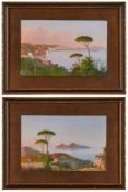 Paar Gouachen Sign. O. La Pira Italienischer Landschaftsmaler um 1920. "Ansicht von Neapel und