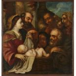 Gemälde Sakralmaler wohl Italien 17. Jh. "Anbetung des Christuskindes" Öl/Lwd. (doubl.), 96 x 92 cm,
