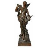 Gr. Bronze Pierre-Etienne Daniel Campagne (1851-1910) "L'inspiration"/Engel m. Lyra, Anfang 20.