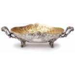 Henkelschale auf Füßen, Rokoko-Stil, Bruckmann um 1900. 800er Silber, innen vergoldet.