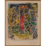 Lithografie Marc Chagall 1887 Witebsk - 1985 Saint-Paul-De-Vence "Le roi David au village" 1972 u.