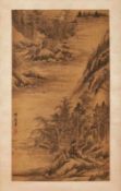 Gr. Rollbild Tsuneno Kano zugeschr. (1636-1713) Baum-gesäumte Flusslandschaft, Japan wohl Anf. 18.