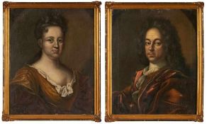 Paar Gemälde Bildnismaler 18. Jh. "Portraits des Ehepaares Winckel - Legations Secretaire und