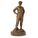 Gr. Bronze nach Constantin Meunier "Hiercheuse - Arbeiterin", um 1920. Hellbraun patiniert. Stehende