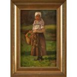 Gemälde Wilhelm Friedenberg 1845 Frankfurt - 1911 Kronberg "Junge Bäuerin" verso mit einer