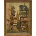 Farbkreidezeichnung Heinz Geilfuß 1890 Gießen - 1956 Bad Nauheim "Die Frankfurter Altstadt mit Blick