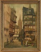 Farbkreidezeichnung Heinz Geilfuß 1890 Gießen - 1956 Bad Nauheim "Die Frankfurter Altstadt mit Blick