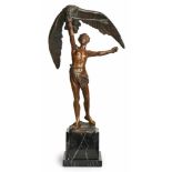 Bronze Gotthilf Jäger (1871 Köln - 1933 Berlin) Jüngling mit erlegtem Adler, um 1940. Hellbraun