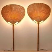 Paar Uchiwa I-Stehlampen von Ingo Maurer 1970er Jahre Reispapier und Bambus. L 215 cm